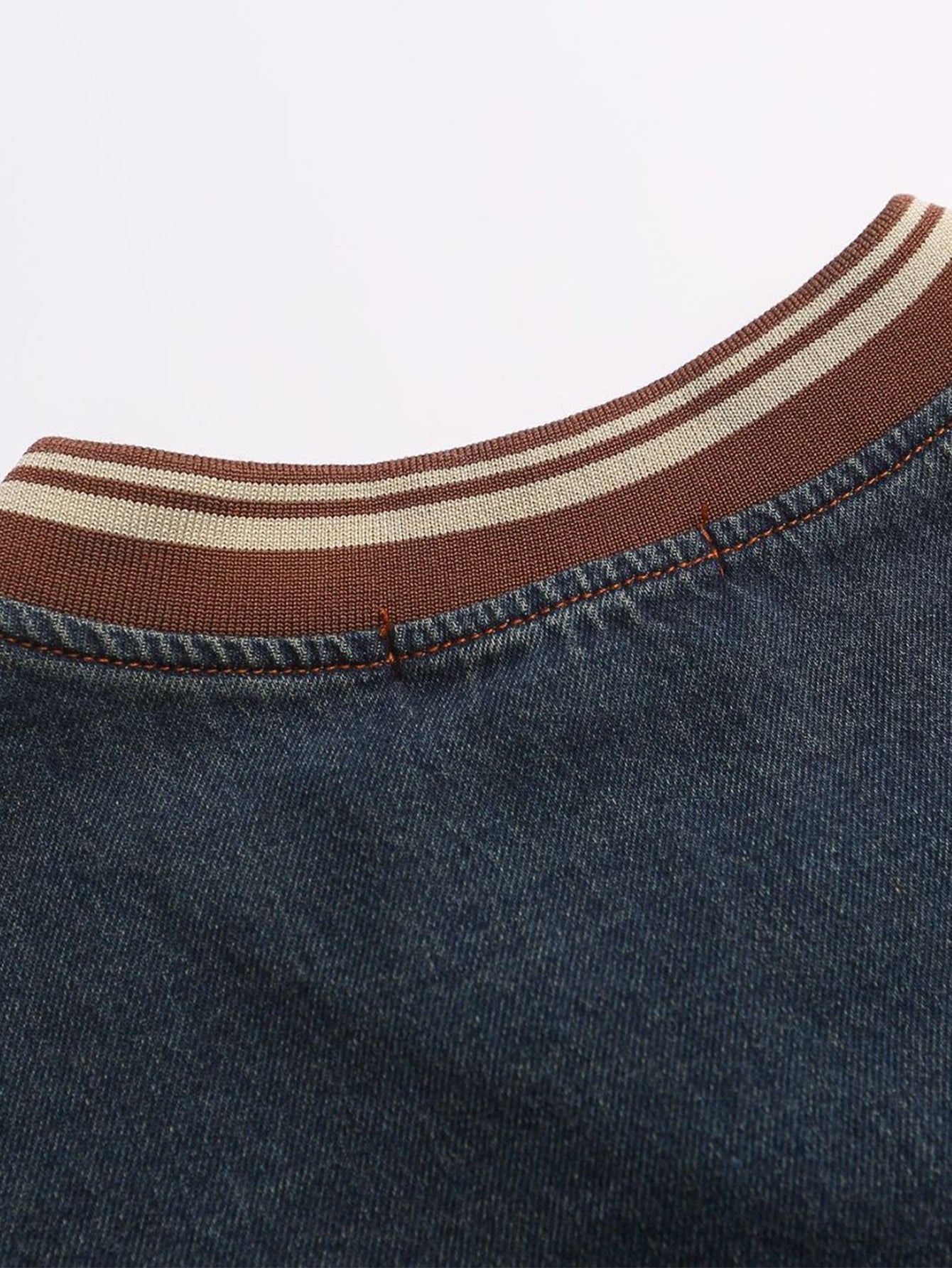 Oversize Brooklyn Embroidery Washed Distressed Denim Sweatshirt