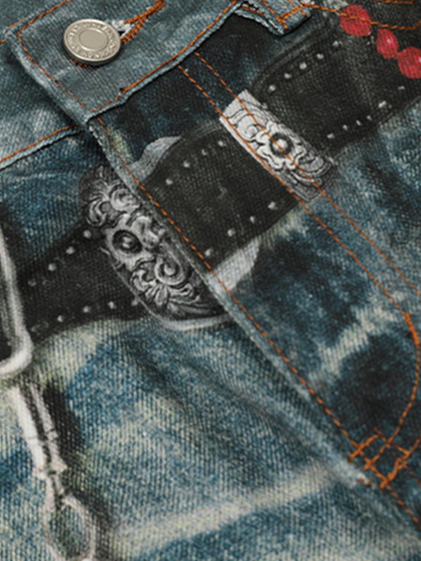 Distressed Chain-Detailed Baggy Denim Jeans