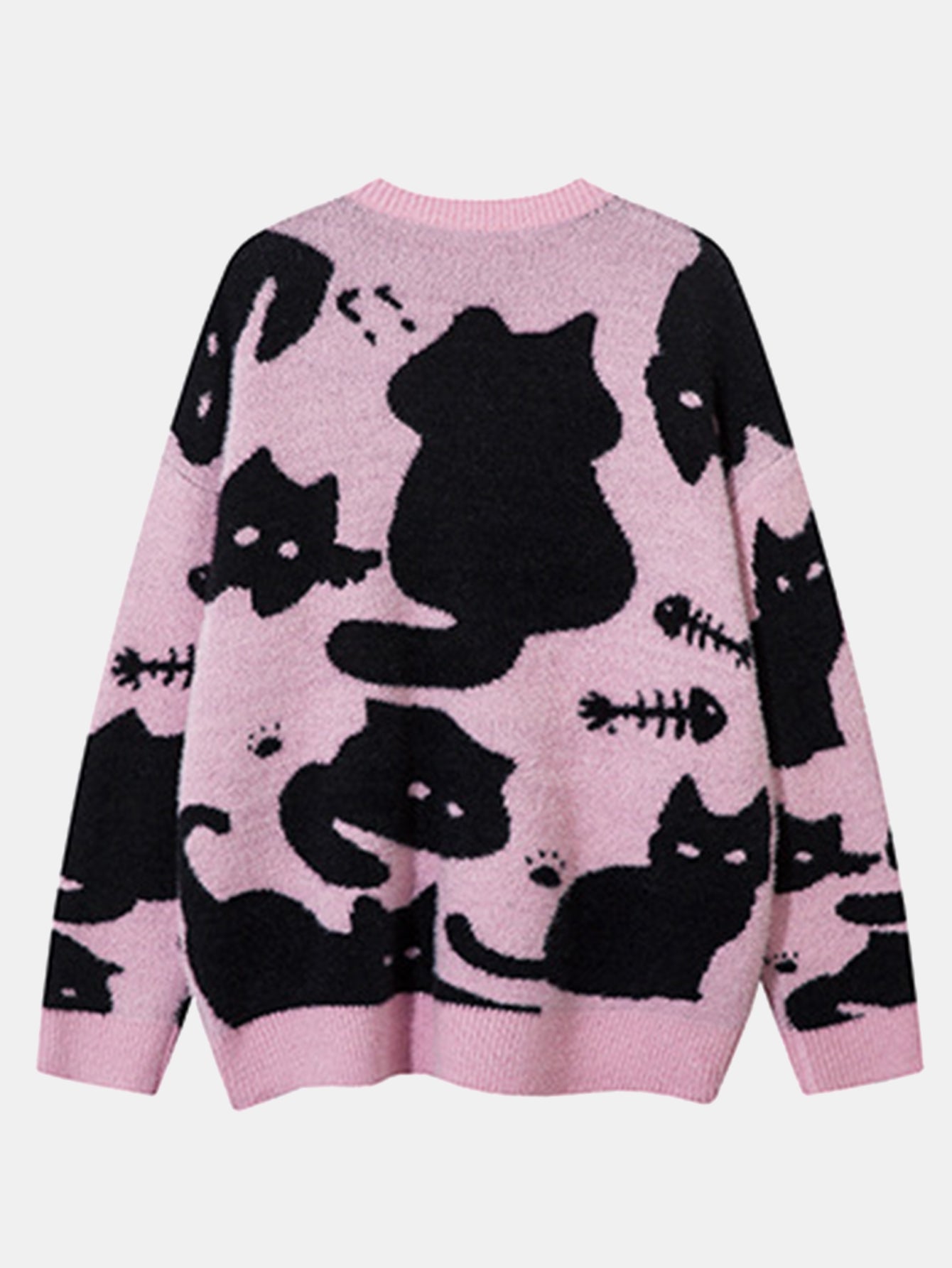 Black Cat Print Knit Sweater