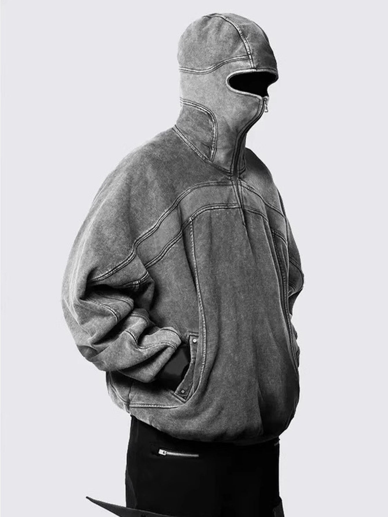 Oversized Techwear Hoodie With Full Mask Hood