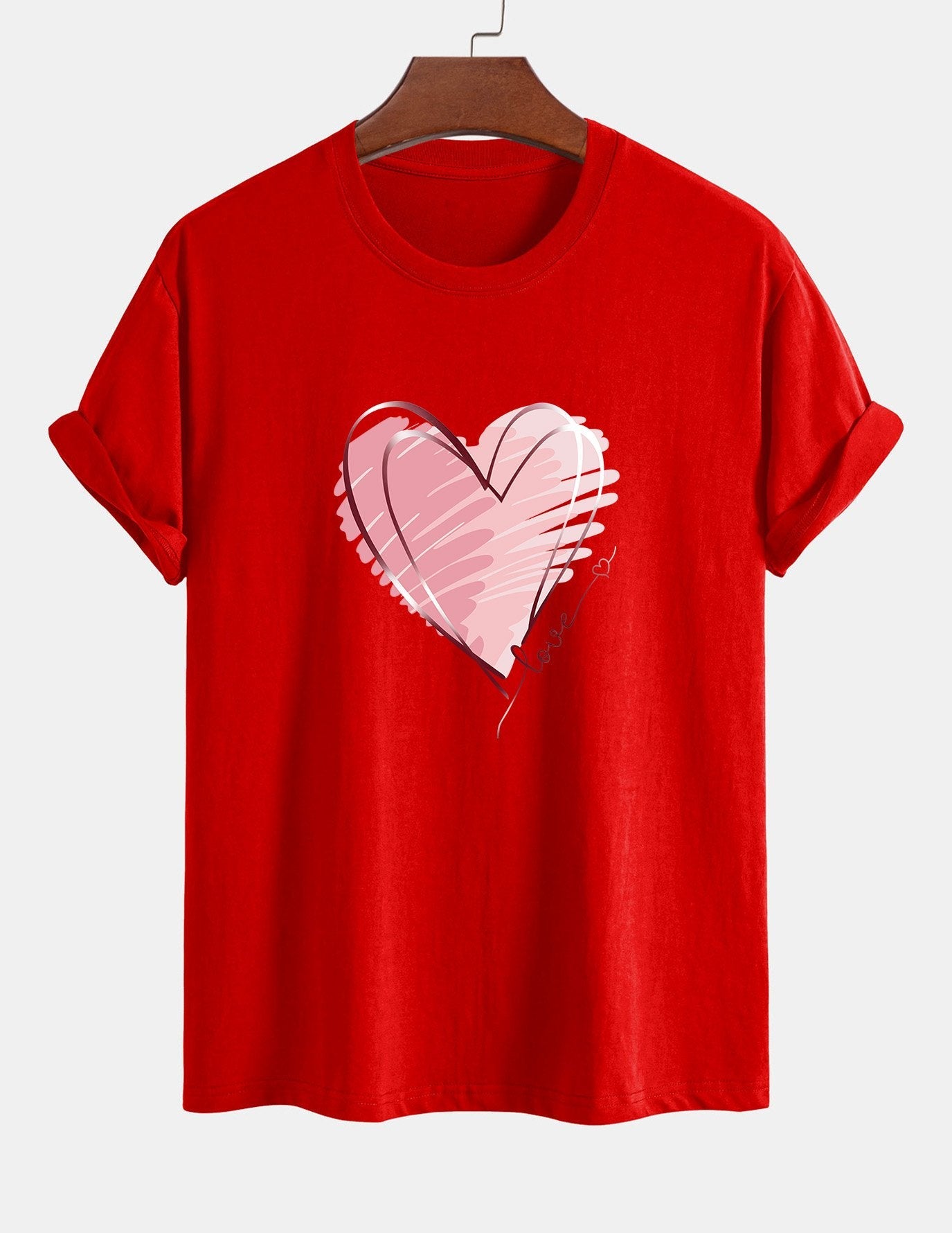Regular Fit Doodle Heart Print Cotton T-Shirt