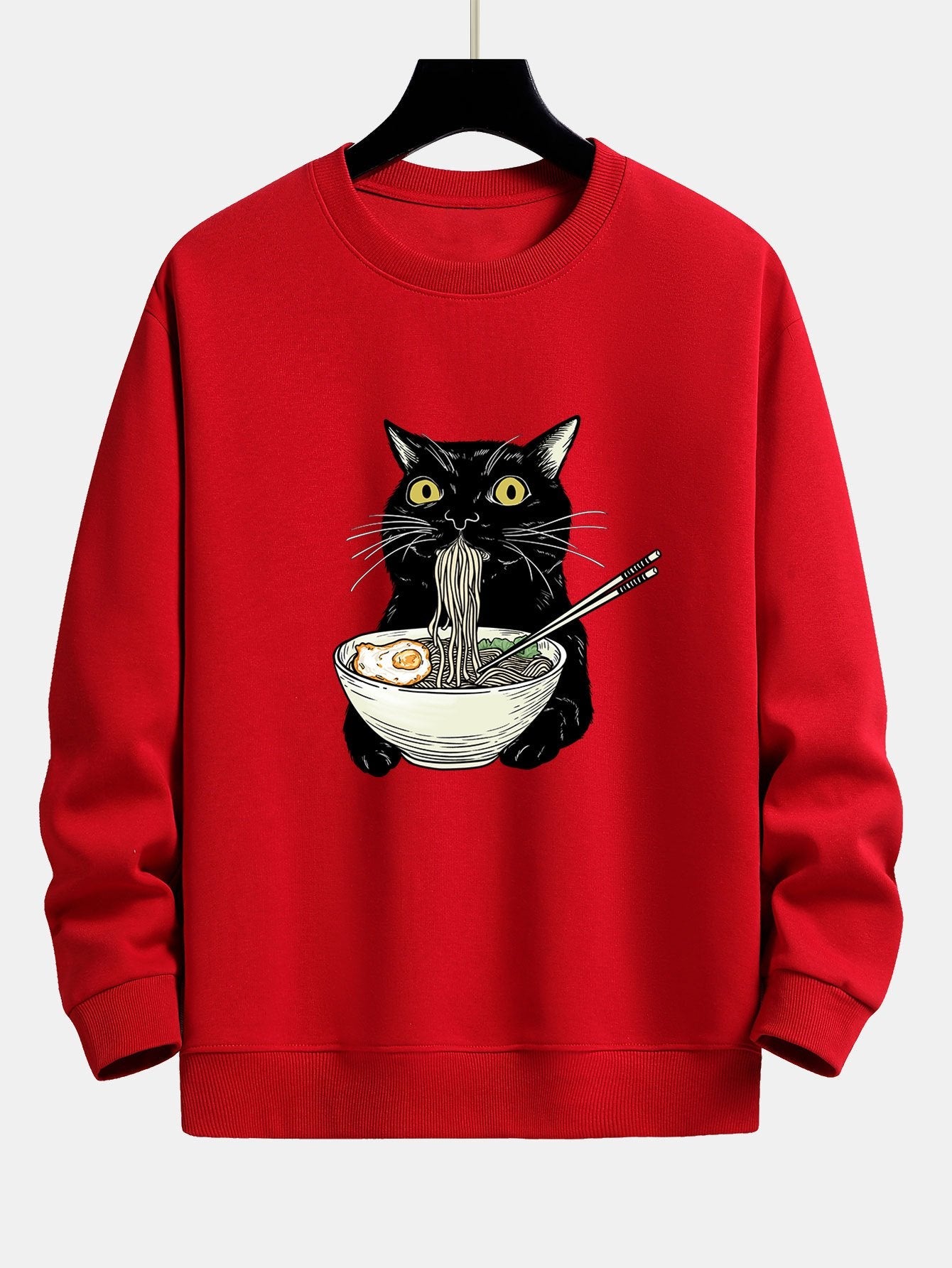 Cat Eating Noodles Print Relax Fit Sweatshirt