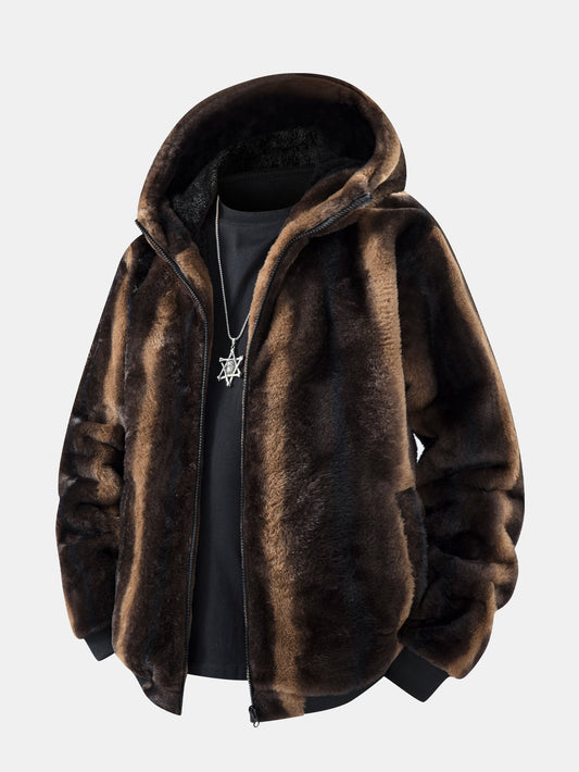 Animal Print Faux Fur Hooded Jacket