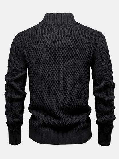 Twist Jacquard Zipper Stand Collar Sweater