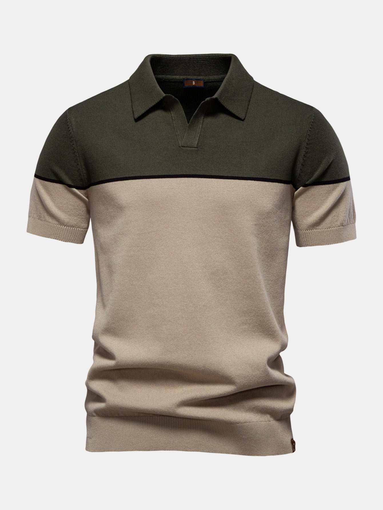 Contrast Knit V Neck Polo Shirt