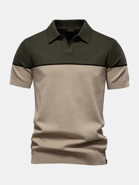 Contrast Knit V Neck Polo Shirt