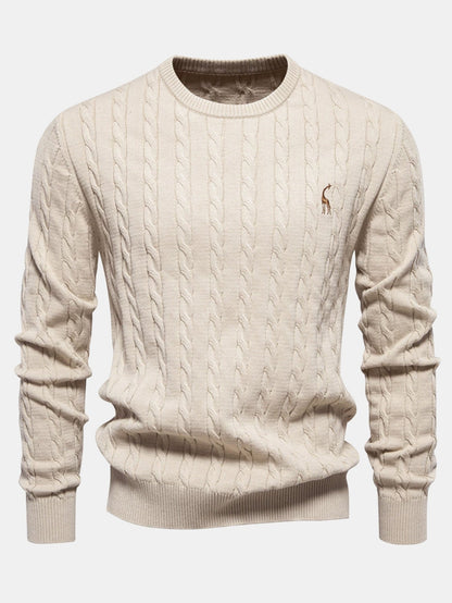 Giraffe Embroidery Twist Jacquard Sweater