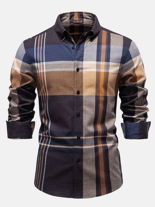 Long Sleeve Cotton Plaid Button Up Shirt