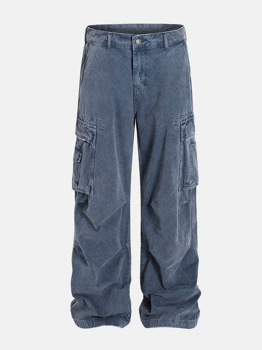 Baggy Fit Washed Distressed Denim Cargo Pants