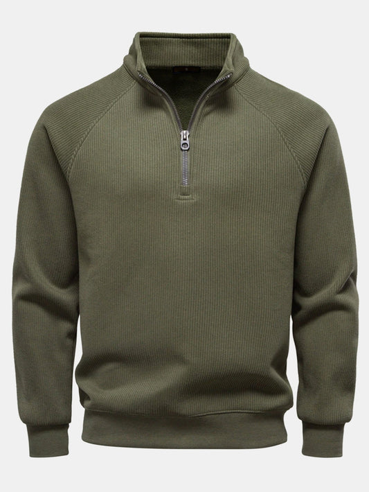 Ribbed Raglan Sleeve Quarter Zip Sweatshirt
