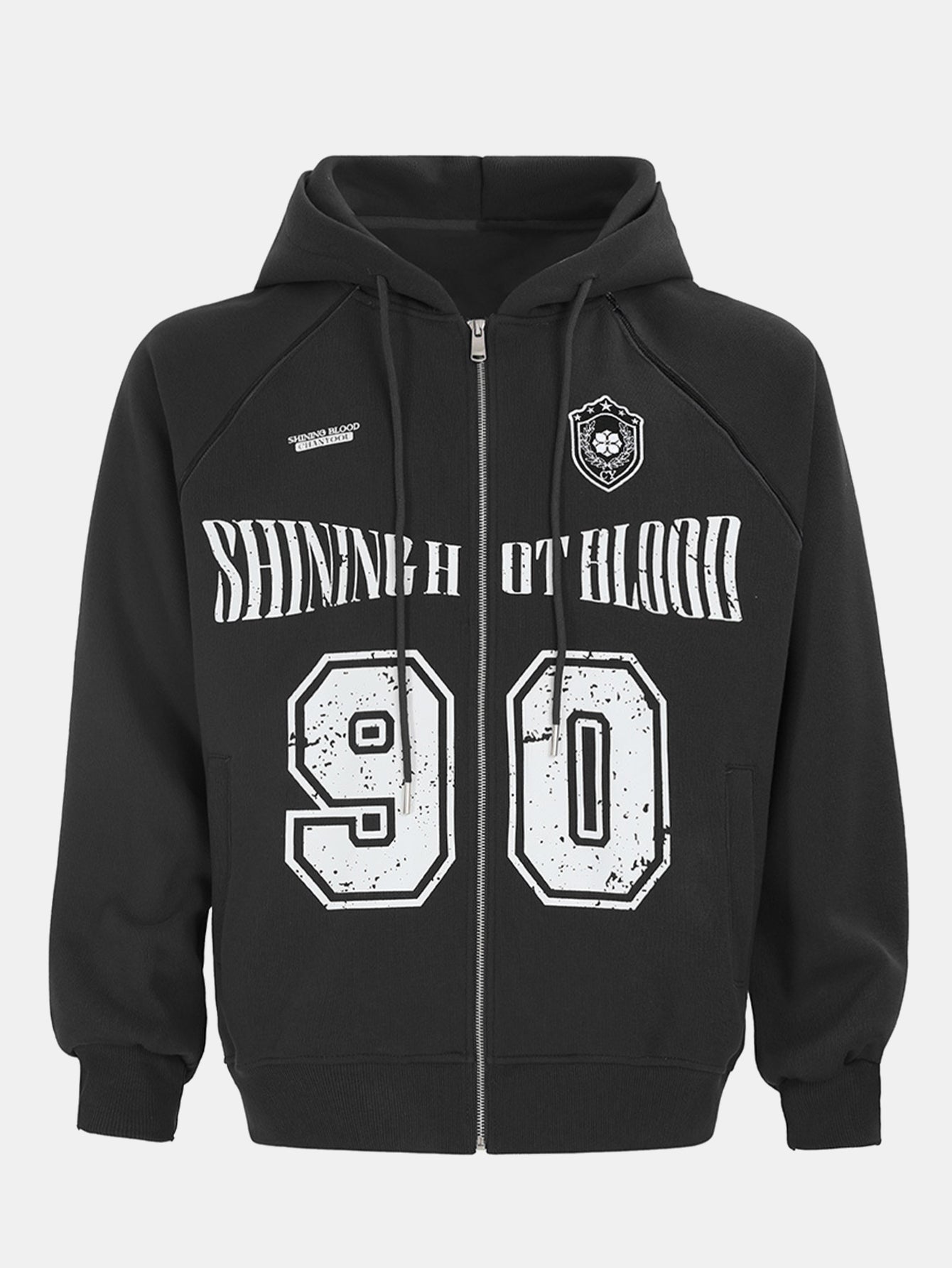 Oversize Number Print Zipper Hoodie