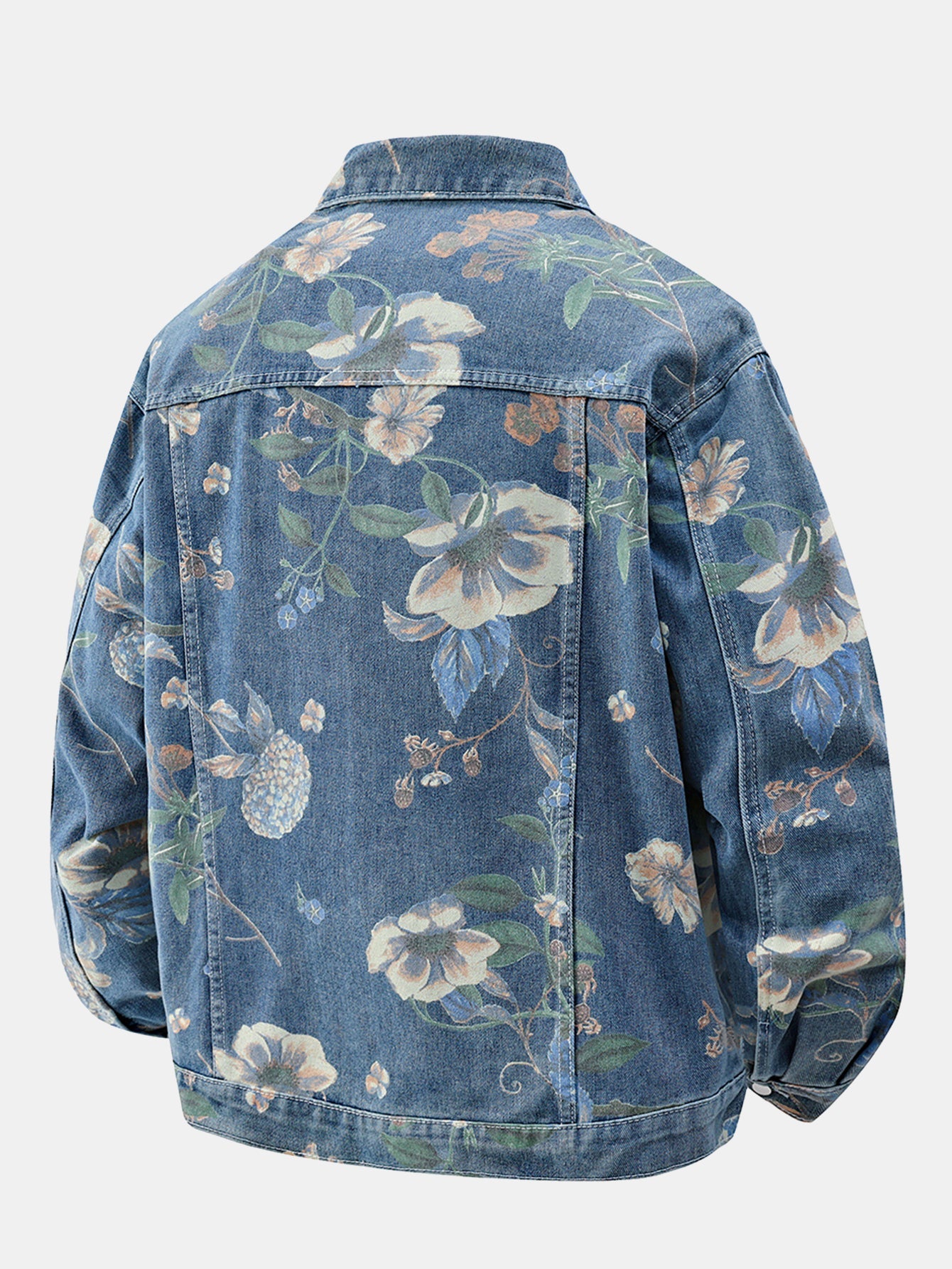 Relax Fit Flower Print Washed Denim Jacket