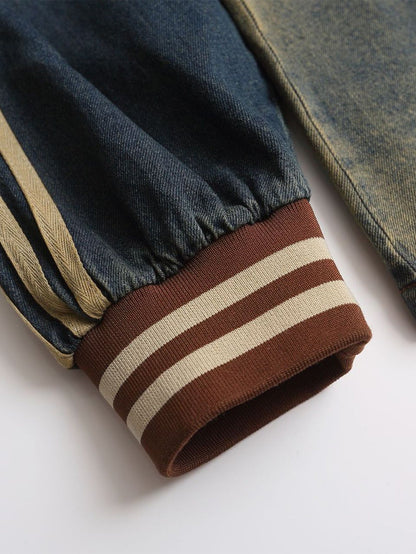 Oversize Brooklyn Embroidery Washed Distressed Denim Sweatshirt