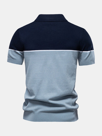 Contrast Knit V Neck Polo Shirt