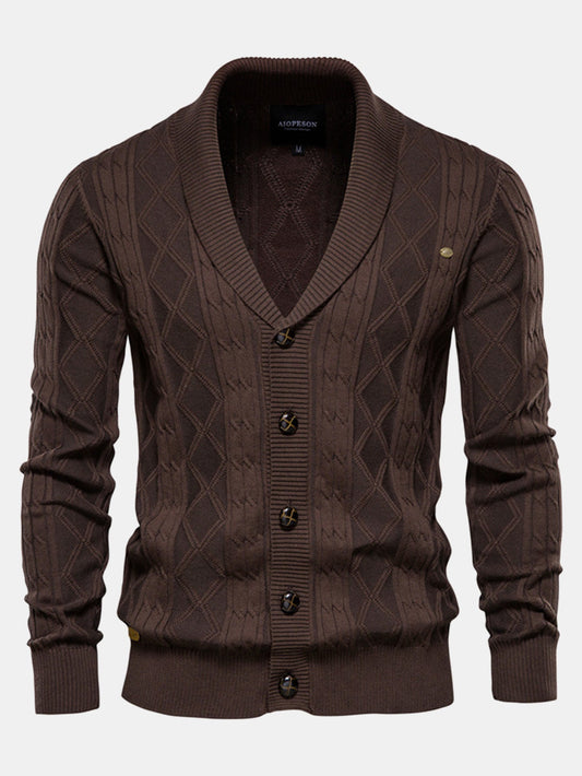 Geometric Jacquard Shawl Collar Cardigan Sweater