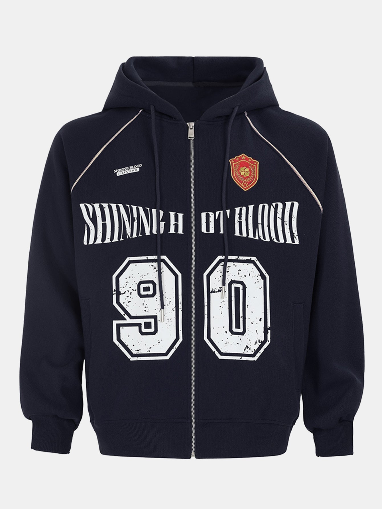 Oversize Number Print Zipper Hoodie