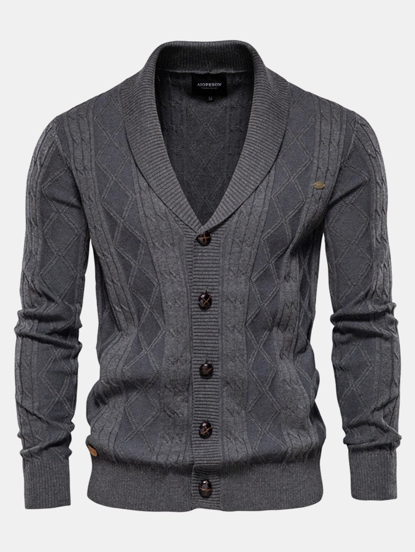 Geometric Jacquard Shawl Collar Cardigan Sweater