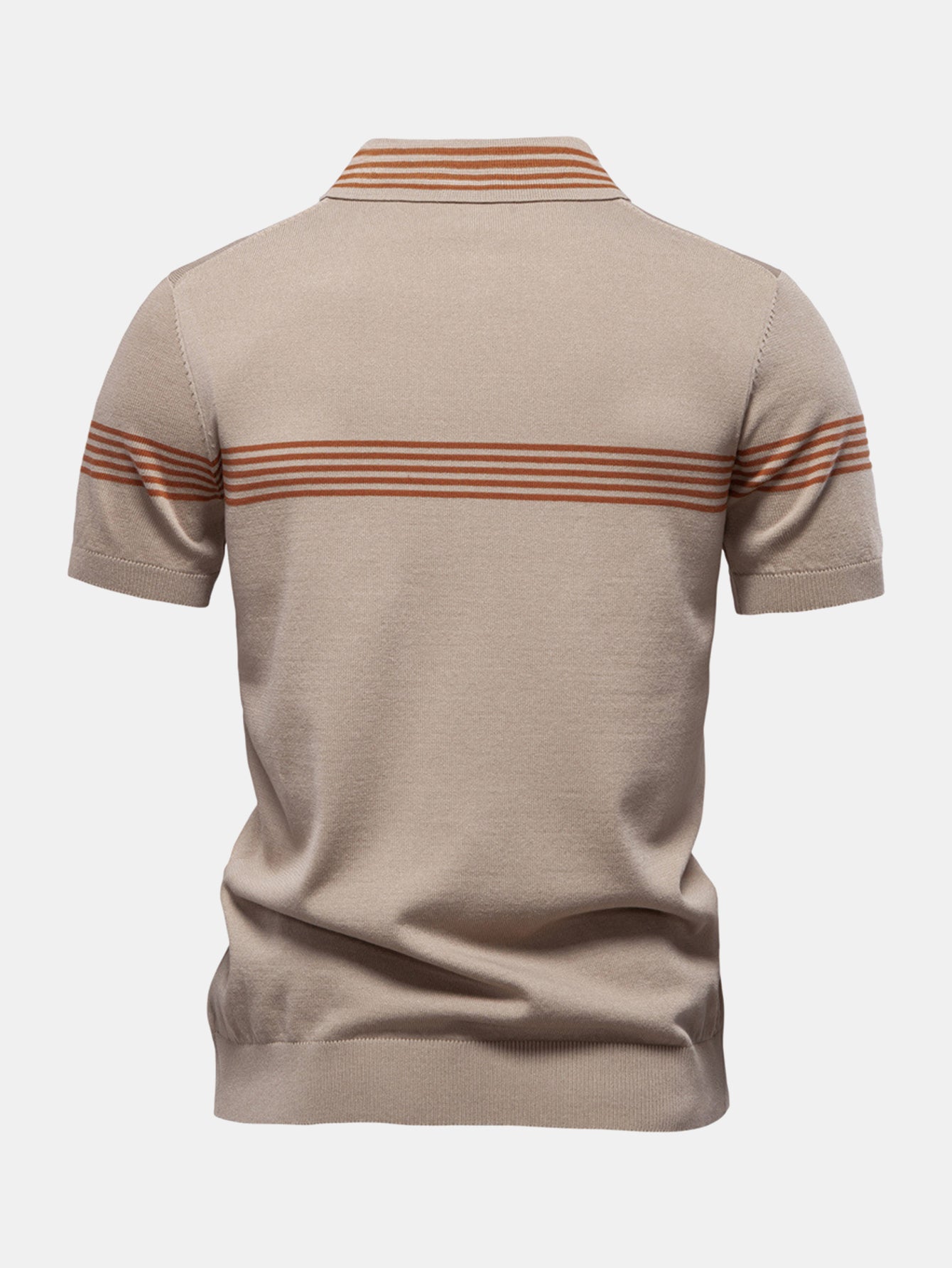 Stripe Knit Zip Up Polo Shirt