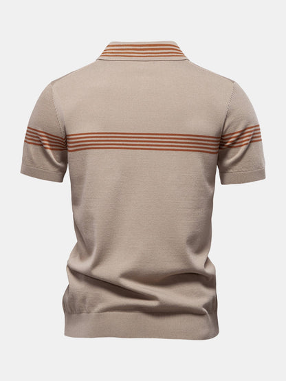 Stripe Knit Zip Up Polo Shirt