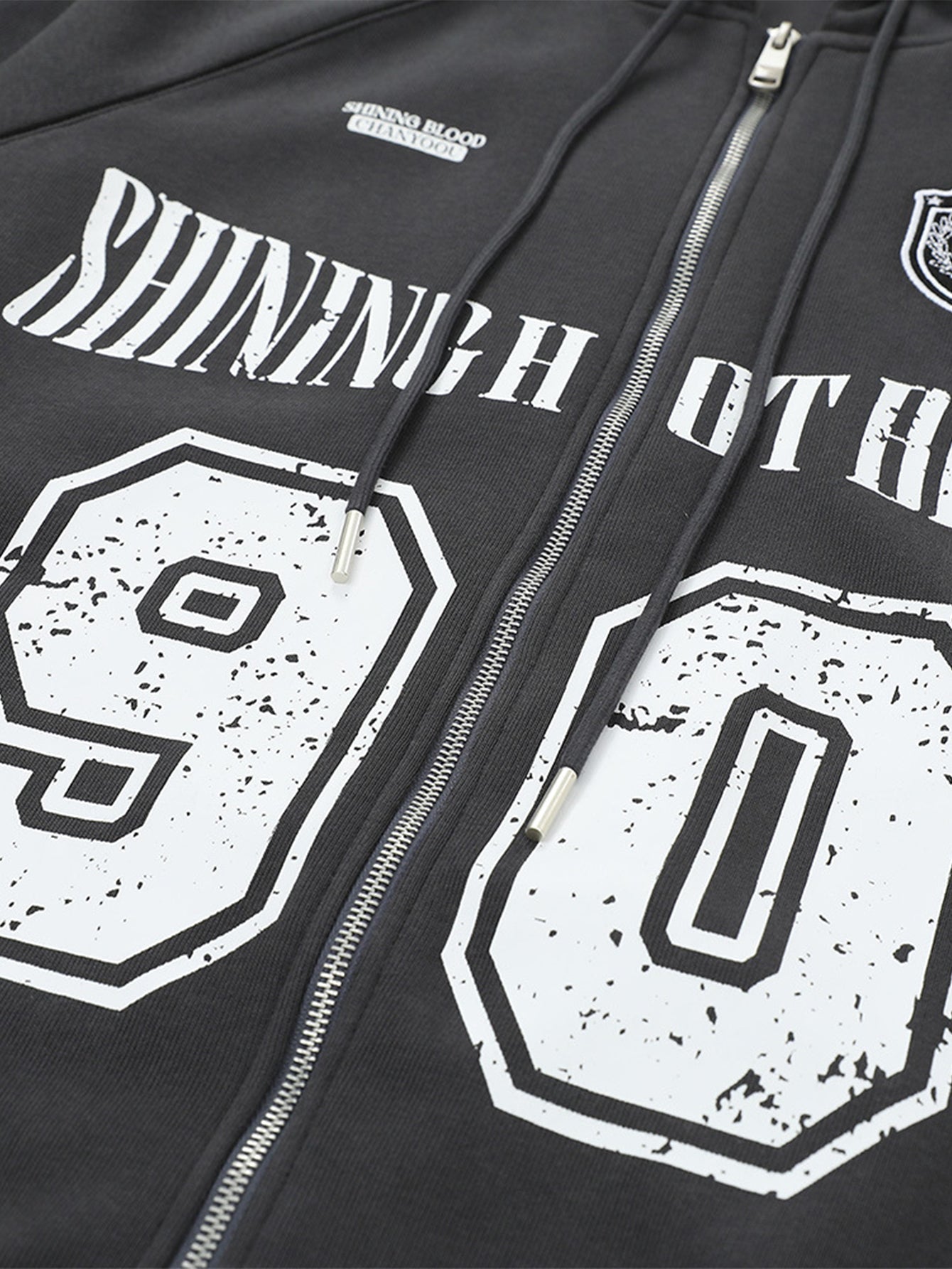 Oversize Number Print Zipper Hoodie