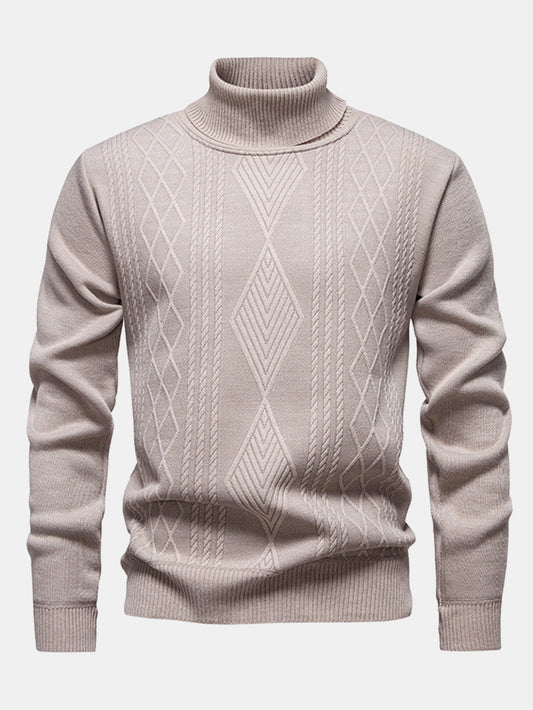 Geometric Jacquard Turtle Neck Sweater