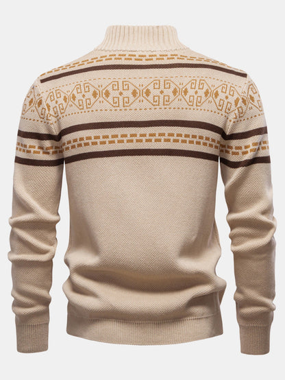 Geometry Jacquard Zipper Stand Collar Sweater