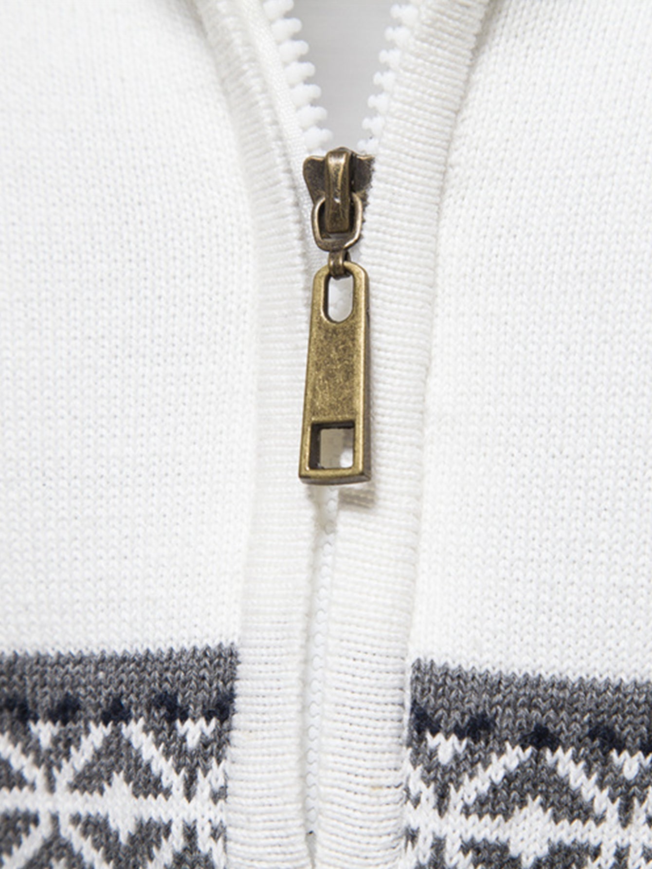 Contrast Geometric Jacquard Quarter-Zip Sweater