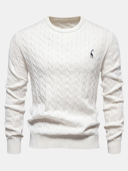 Giraffe Embroidery Twist Jacquard Sweater