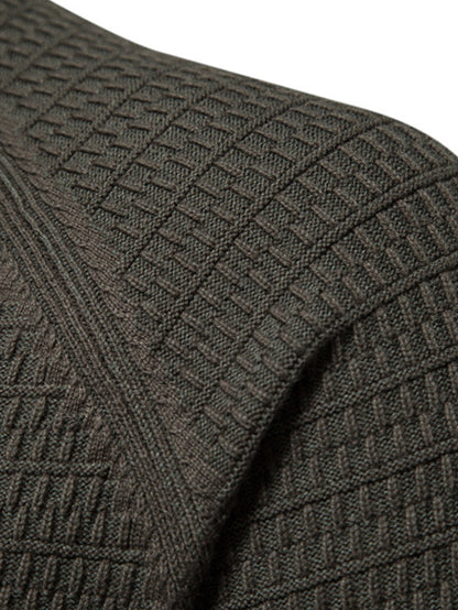 Textured Stand Collar Button Up Sweater