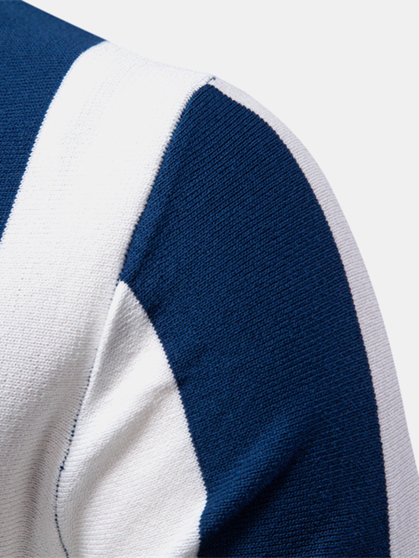 Striped Knit Zip Up Polo Shirt