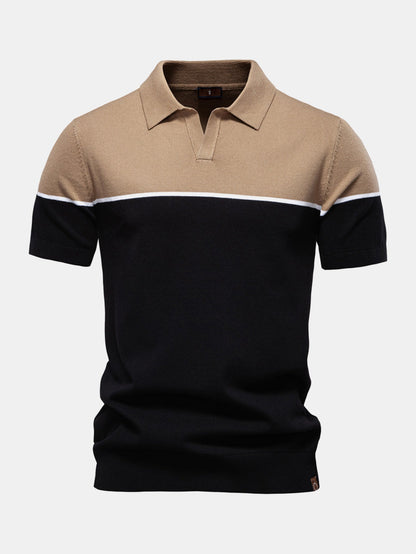 Contrast Knit V Neck Polo Shirt