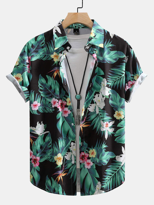 Tropical Flowers Print Button Up Shirt
