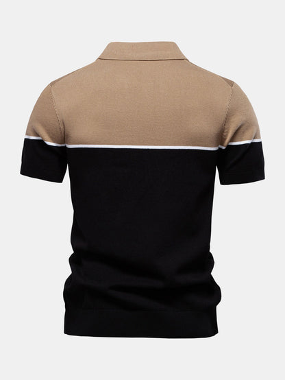 Contrast Knit V Neck Polo Shirt