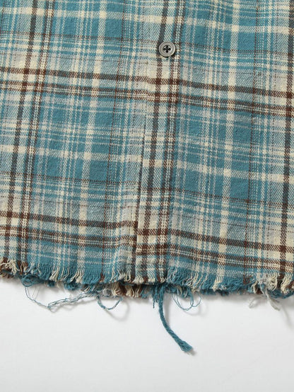 Gradient Washed Distressed Plaid Shirt