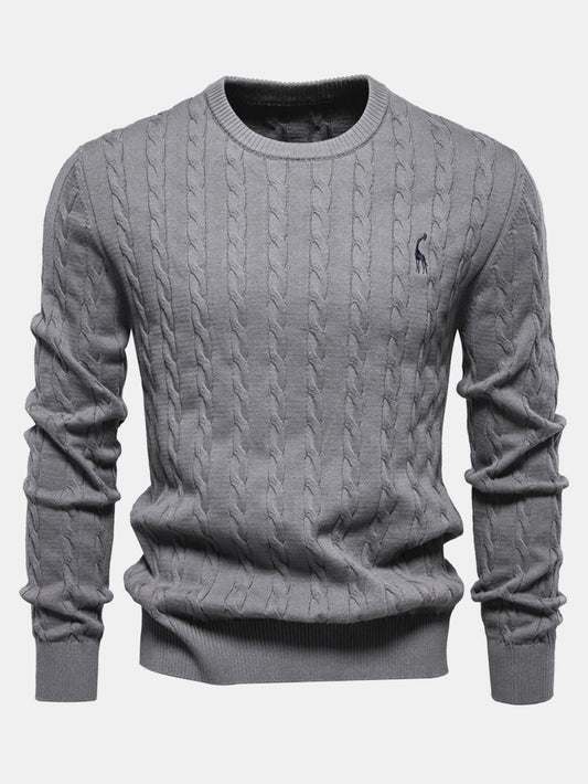 Giraffe Embroidery Twist Jacquard Sweater