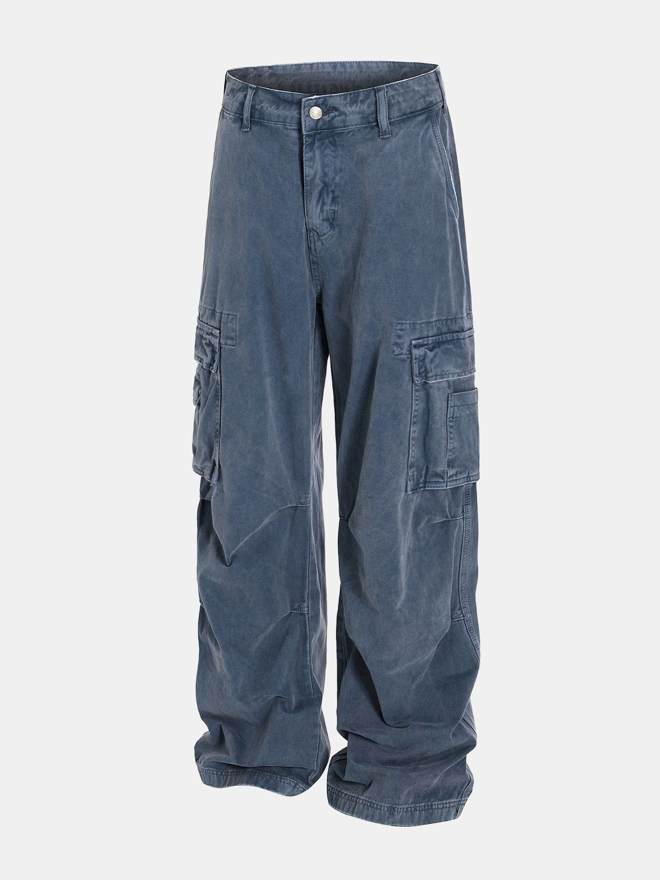 Baggy Fit Washed Distressed Denim Cargo Pants