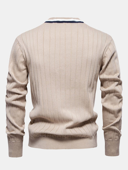 Ribbed Cardigan With Stripe Trim