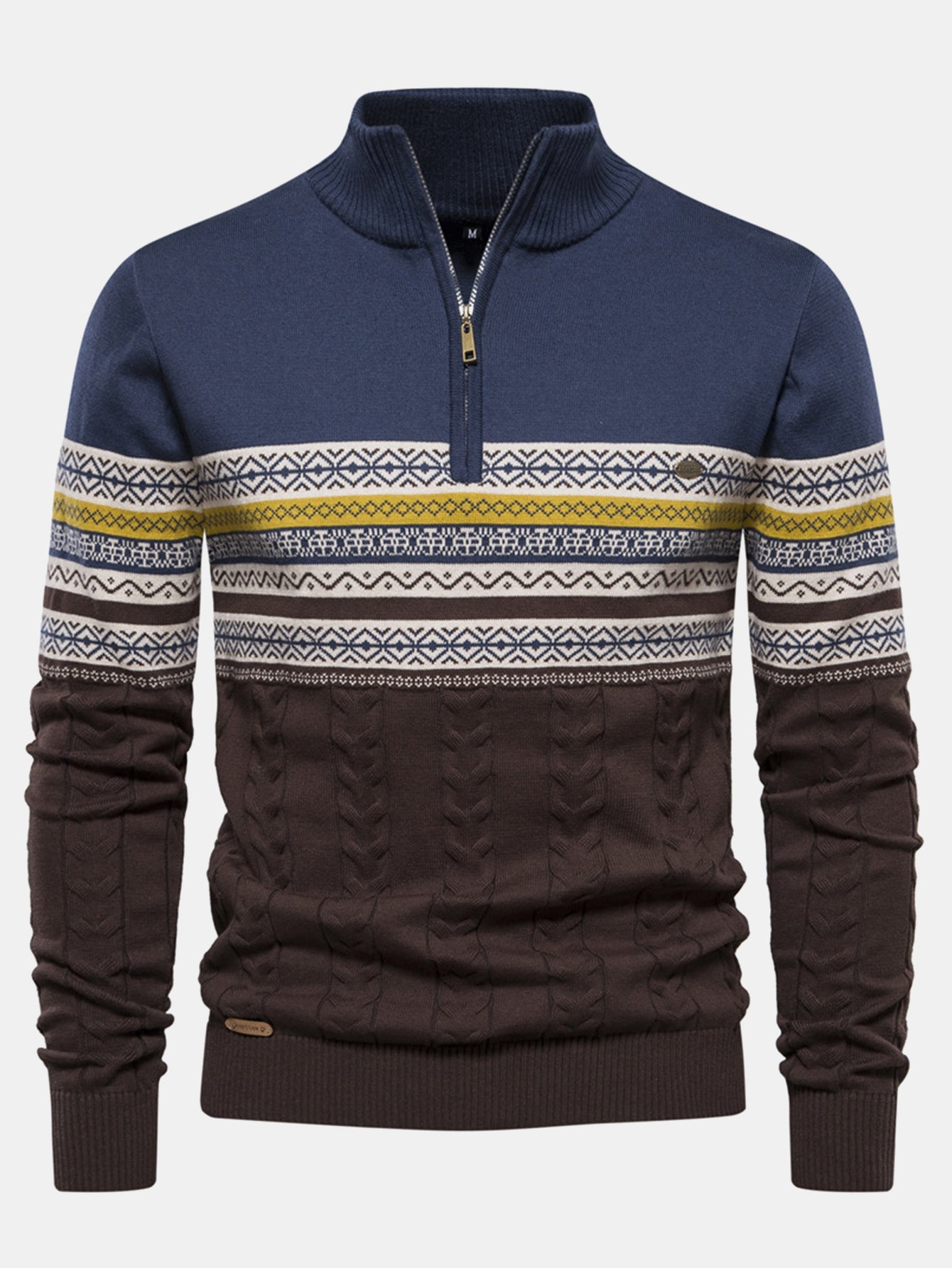 Contrast Geometric Jacquard Quarter-Zip Sweater