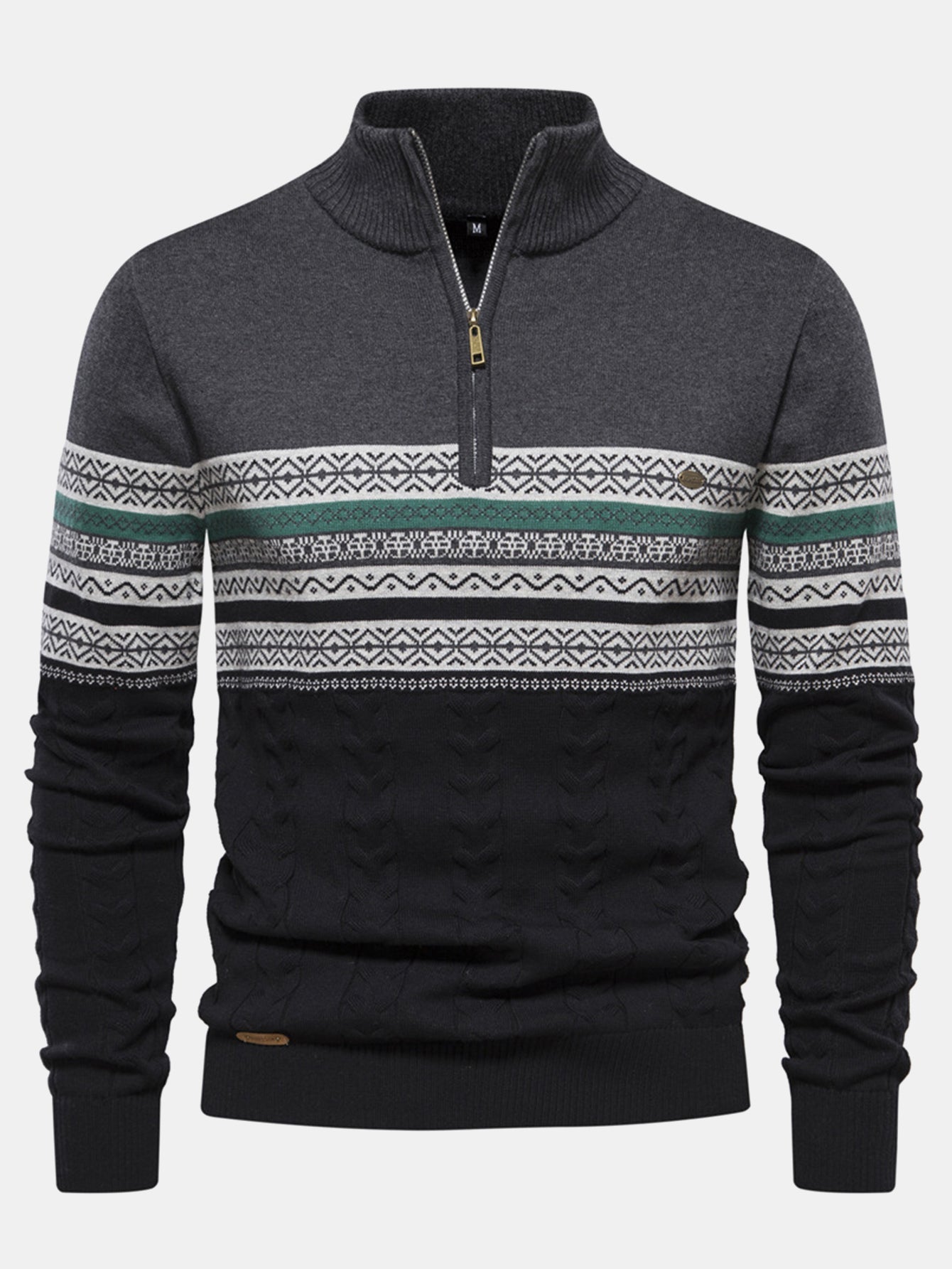 Contrast Geometric Jacquard Quarter-Zip Sweater