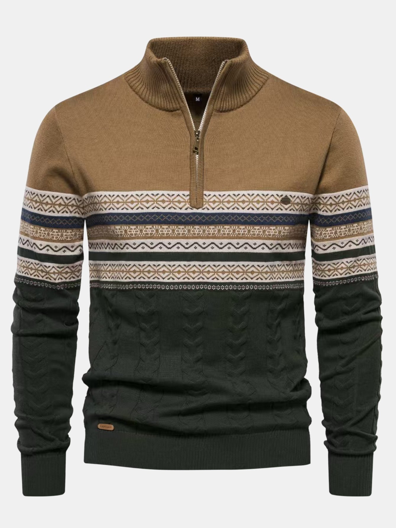 Contrast Geometric Jacquard Quarter-Zip Sweater