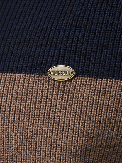 Color Block Zipper Stand Collar Sweater