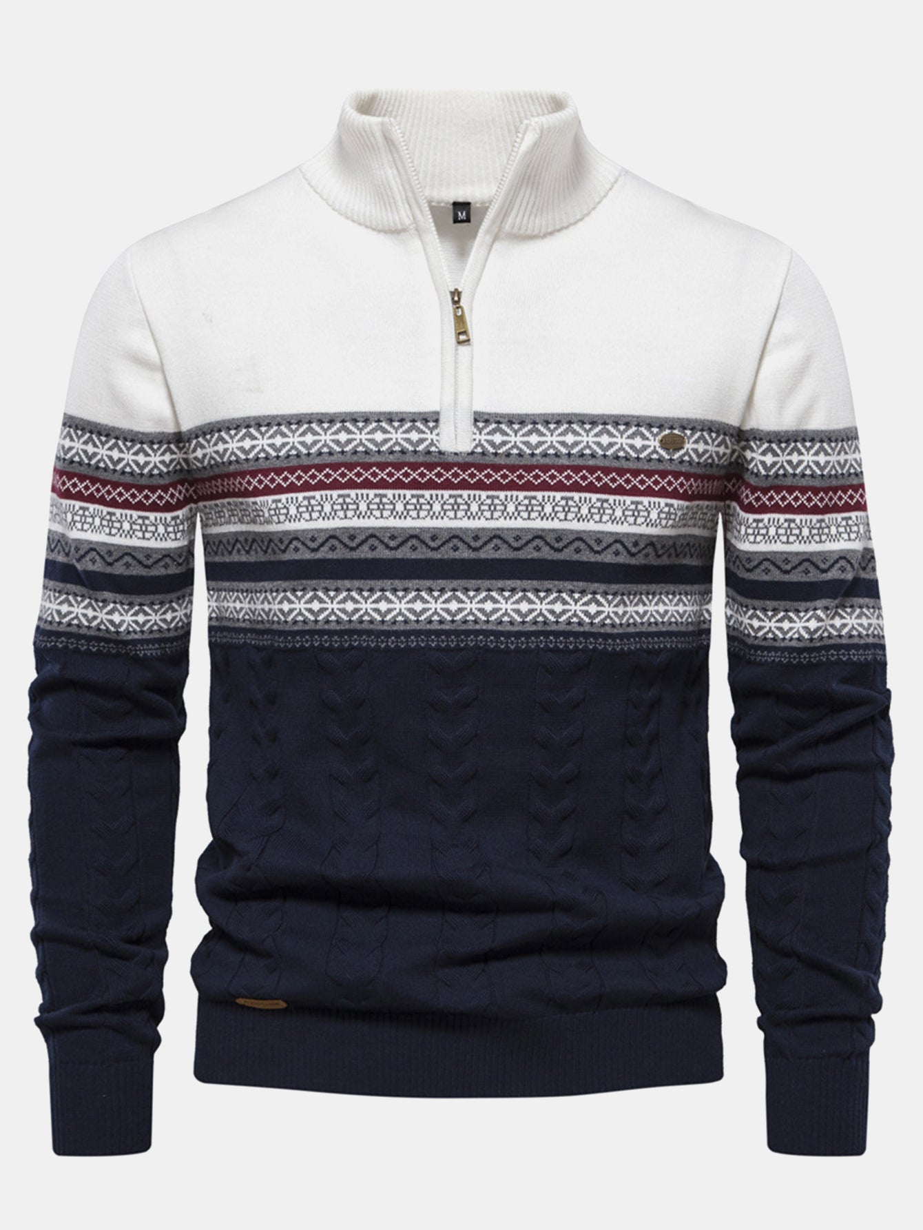 Contrast Geometric Jacquard Quarter-Zip Sweater