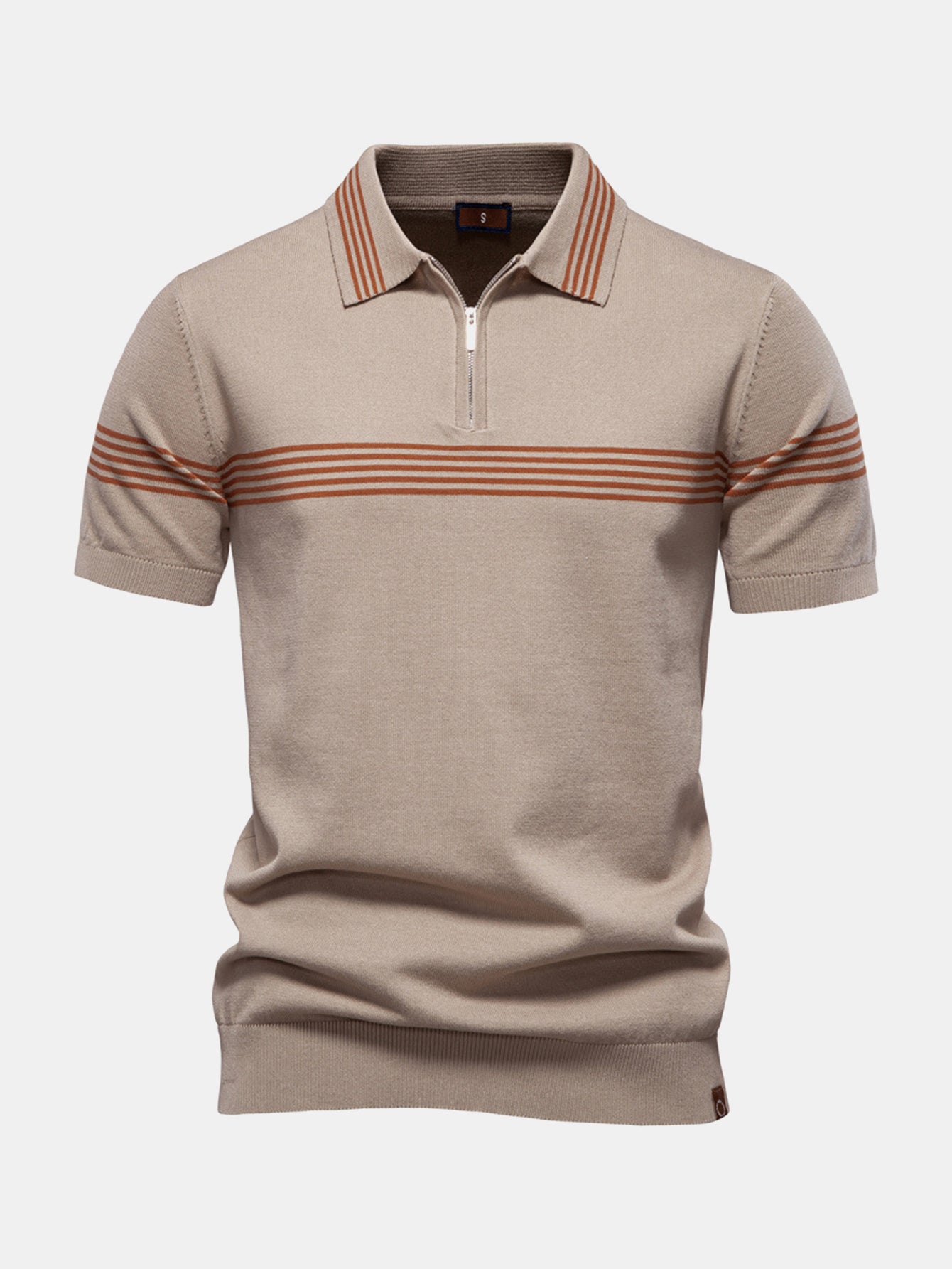 Stripe Knit Zip Up Polo Shirt