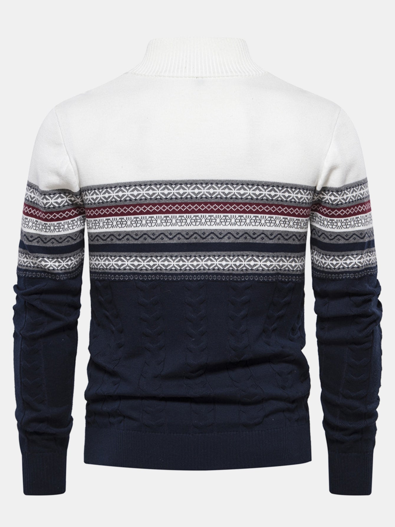 Contrast Geometric Jacquard Quarter-Zip Sweater