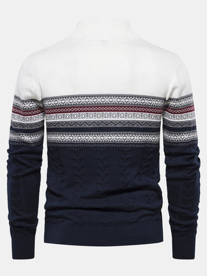 Contrast Geometric Jacquard Quarter-Zip Sweater