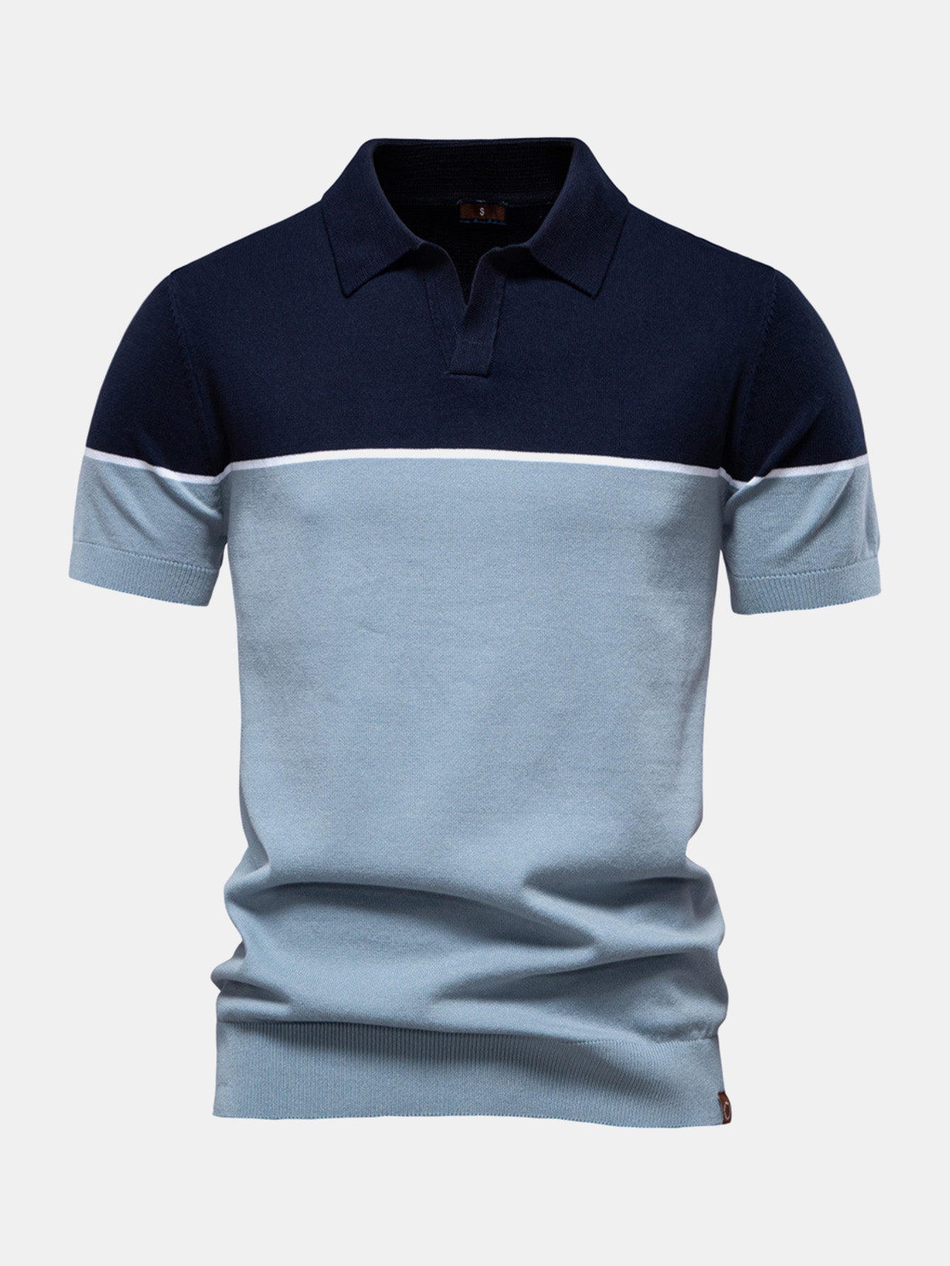 Contrast Knit V Neck Polo Shirt