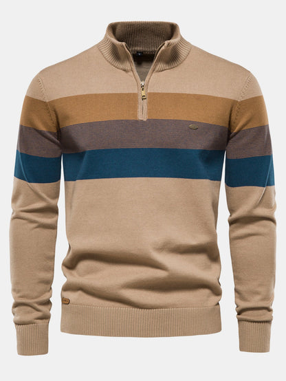 Contrast Stripe Quarter Zip Sweater