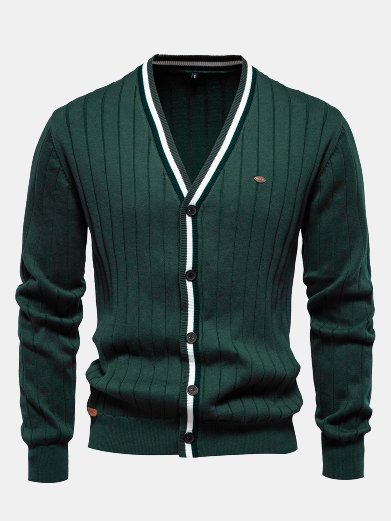 Ribbed Cardigan With Stripe Trim