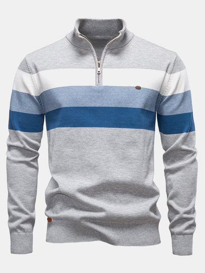 Contrast Stripe Quarter Zip Sweater