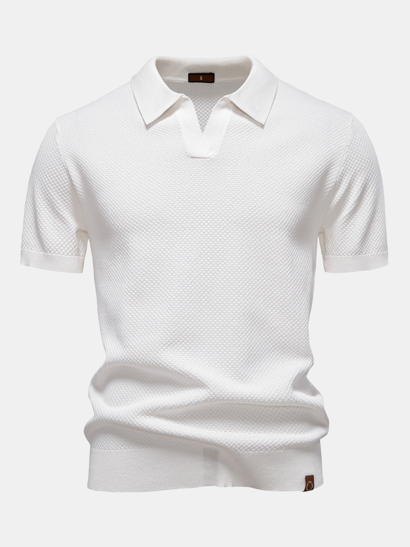 Pineapple Texture Knit V Neck Polo